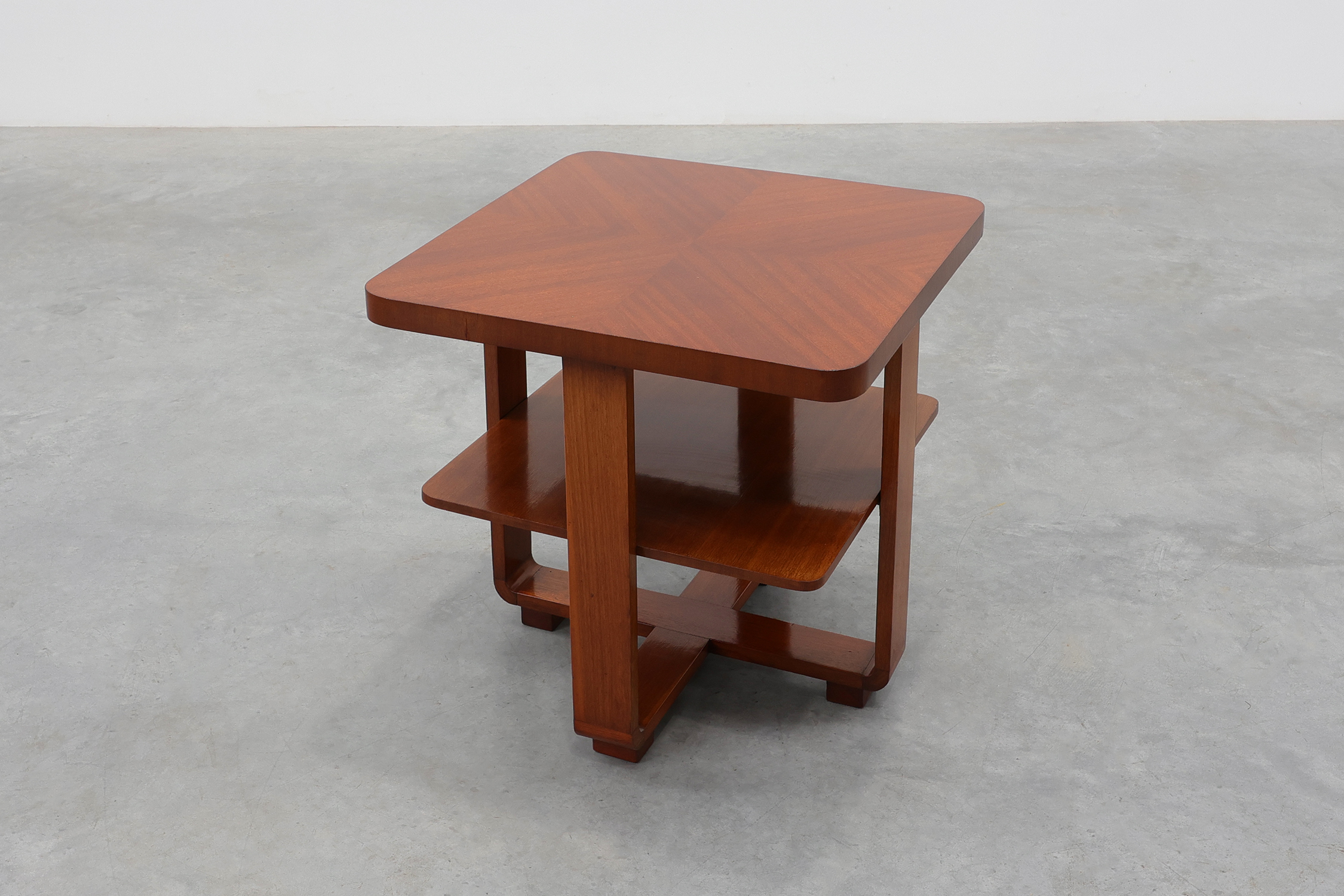 Art Deco Walnut Veneer Side Table with Shelf, Belgium, 1920sthumbnail